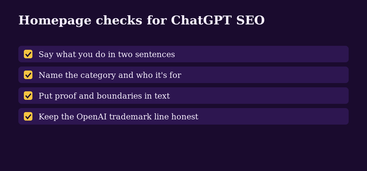 Diagram: Homepage checks for ChatGPT SEO